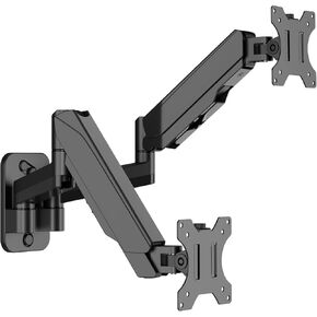 Dual Monitor Wall Mount for 17-32 inch Screens, 2 Monitor Arms with Gas Spring System Each Carries up to 17.6lbs, Full Motion, Height Adjustable Tilt, Swivel, Rotate, VESA 75x75 or 100x100mm