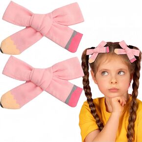 Back to School Bows Clips for Girls, Pink Pencil Bows Hair Clips for Baby Girls' First Day of School Kindergarten Students Hair Accessories School Accessories (Pink Pencil)