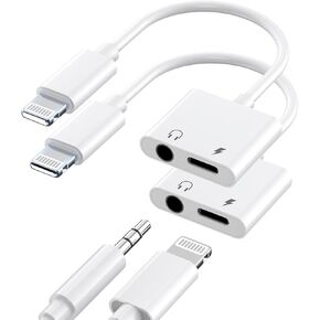 [Apple MFi Certified] iPhone Headphones Adapter, 2 Pack 2 in 1 Lightning to 3.5 mm Headphone Aux Audio and Charger Adapter Earphone Splitter Adaptor Dongle for iPhone 14 13 12 11 Pro Max XS XR X 8 7 6 in Kuwait