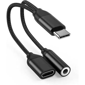 محول سماعة رأس وشاحن USB C إلى 3.5 مم - 2 في 1 USB C إلى Aux Audio Jack مع PD 60W شحن سريع دونجل سماعة أذن / سماعة رأس لهاتف iPhone 15 Android Samsung Galaxy، Google Pixel USB Type C in Kuwait