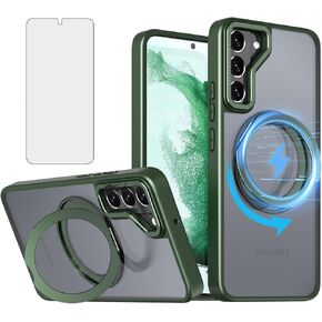 for Phone Case Samsung Galaxy S23 Plus S23+ 5G inch with Tempered Glass Screen Protector Cover 360°Rotatable Ring Stand Slim Protective S23plus 23S + S 23 23+ SM-S916U 6.6 inch Girls Black