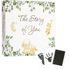 [AMZW]Baby Record Book From Birth To 5 Years, With A Touchable Baby Handprint Ink Pad Gift, Is A Personalized Promptly Journal Baby, Neutral Gender & Color, Record All Milestone Baby Book