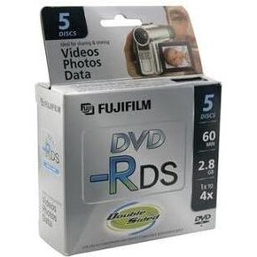 Fujifilm Media 25302910 DVD-R Camcorder 2.8GB 60 Minutes Double Sided Jewel HT - 5 Pack