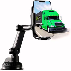 Truck Phone Holder Mount Heavy Duty Cell Phone Holder for Truck Dashboard Windshield, Compact 10.3 inch Arm, Super Suction Cup & Stable, Compatible with iPhone & Samsung, Gray, Semi Truck