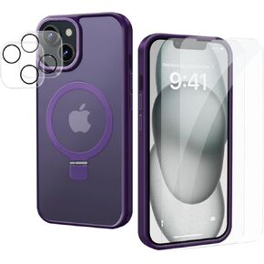 Magnetic Case for iPhone 15 with Slim Kickstand,Magnetic Mobile Phone Case Compatible with MagSafe,Phone Cover 6.1"[Military-Grade Drop Tested][2X Screen Protector][2XCamera Protector],Green