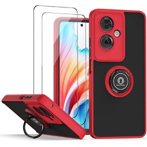 QUIETIP Case Compatible with Oppo A79 5G with Screen Protector,TPU + Hard PC Shockproof Magnetic Ring Car Mount Stand Cover,Red