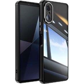 QUIETIP Case Compatible with Sony Xperia 10 VI 5G with Screen Protector,TPU + Clear Acrylic + Metal Keypad Protective Cover,Black