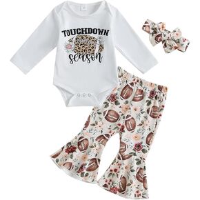 Newborn Baby Girl Fall Clothes Football Outfit Long Sleeve Romper Rugby Bell Bottom Pants Coming Home Outfit
