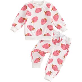 Fernvia Toddler Baby Girl Clothes 3 6 9 12 18 24 Months Printed Long Sleeve Sweatshirt Top & Pants Set Fall Winter Outfits