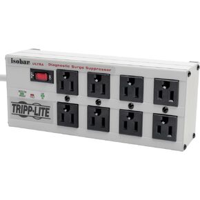 Tripp Lite Isobar 8 Outlet Surge Protector Power Strip, 25ft Long Cord, Right-Angle Plug, Metal, & $50,000 INSURANCE (ISOBAR825ULTRA) Gray