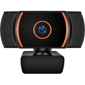 HD Webcam 1080p with Built-in Microphone - 360° Rotation Pan & Tilt - Attachable Desktop Cam Perfect for Remote Work, Online Course Taking, Streaming, & Gaming, Black and Orange, ZHY1566