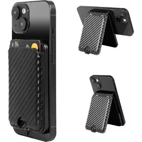 Magnetic Wallet with Phone Stand Compatible iPhone: Magnetic Card Holder with Adjustable Kitstand - Carbon Fiber Leather Wallet & Phone Holder for iPhone 15/14/13/12 Series