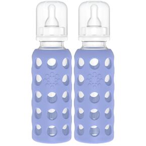 Lifefactory Glass Baby Bottle with Silicone Sleeve 9 Ounce, 2 Pack - Blueberry