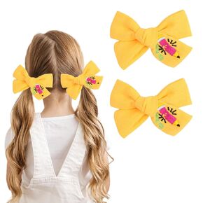 Back to School Hair Clips for Girls Embroidery Hair Bow Clips Pencil Design Cute Hair Barrettes for Hair Styling (White)