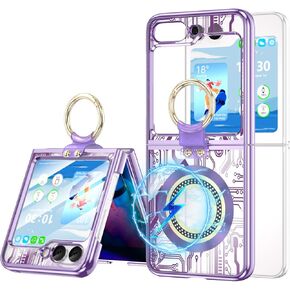 Designed for Samsung Galaxy Z Flip 6 Case Clear with Ring[Compatible with MagSafe], Anti-Fall Shockproof Protective Phone Cover Case Plating for Z Flip 6 Case 5 G 2024(Purple)