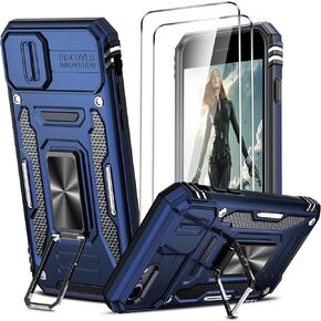 LeYi for iPhone SE Case: iPhone SE 3rd Generation Case, iPhone 8/7/SE 2022 2020 Case with Slide Camera Cover+[2 Packs] Tempered Glass Screen Protector, Military-Grade Phone Case with Stand, Blue