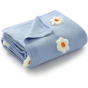 DovFanny Cotton Baby Blanket Soft Knitted Infant Swaddle Receving Crib Blanket with Cute Handmade Flowers