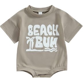 MERSARIPHY Baby Boy Girl Bubble Romper Newborn Short Sleeve Summer Clothes Letter Printed Oversized Bodysuit Outfits