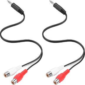 PASOW 3.5mm Male to 2 RCA Female Stereo Audio Y Cable RCA to Headphone Jack Aux Adapter 2 Pack for Speaker, Turntable, Sound Bar, Tablets, HDTV, MP3, HiFi Stereo System (12 inch)