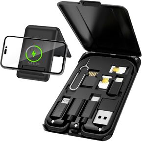 بطاقة كابل مجموعة محول USB، محول كابل شحن متعدد الأنواع USB C إلى Lightning Type C Micro USB، فتحة بطاقة TF/SIM ودبوس بطاقة للسفر، شاحن لاسلكي 15 وات، يستخدم كحامل للهاتف الخلوي in Kuwait
