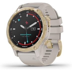 Garmin Descent Mk2S, Smaller-Sized Watch-Style Dive Computer, Multisport Training/Smart Features, Light Gold with Light Sand Silicone Band, (010-02403-00) (Renewed)