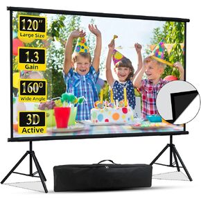 Projector Screen with Stand, XINLEMY 120inch Indoor Wall-mounted Projector Screen Portable Wrinkle-Free Outdoor Projection Screen Back Black Movie Screen with Carry Bag for Home Backyard Theater