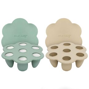 Little Twig 2 Pack Baby Freezer Tray with Lids | BPA Free Silicone Mold | Freezer Tray for Breast Milk Ice Cubes, Baby Food, Vegetable & Fruit Purees (Sage/Hazelnut)