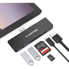 LENTION Surface Pro 7 USB C Hub Docking Station,6-in-1 Microsoft Surface Pro 7 Hub,4K@60Hz HDMI, SD&Micro SD Dual Card Reader Hub,2 USB 3.0 Hub, Type C Charging Port(CS34,Black)