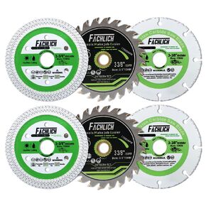 3-3/8" Tile Wood Plastic Blades - FACHLICH 6pcs Mini 85mm Circular Saw Blades Set Cutting Disc for Ceramic Porcelain Marble Plastic Panels Wood Composite Materials