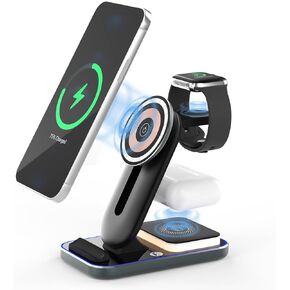 Wireless Charging Station,3 in 1 Wireless Charger for iPhone 15 14 13 12 11 Pro Max/X/8,15W Fast Wireless Charging Dock for iWatch Ultra 8 7 6 5 4 3 2 AirPods Pro 3 2 Samsung (A8)