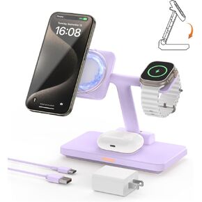 حامل شاحن JoyGeek 3 في 1 لـ Magsafe: محطة شحن مغناطيسية لهاتف iPhone 15/14/13/12 Pro Max/Plus/Mini - قاعدة شحن لاسلكية Mag-Safe لساعة Apple Ultra 2/Series 9/8/7/6/ 5/4/3، إير بودز برو الثالث/الثاني in Kuwait