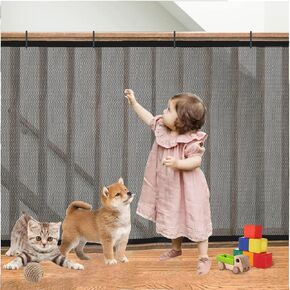 Balcony Safety Net for Kids Banister Guard-10ft x 3ft Child Safety Net, Balcony Mesh Screen for Pets, Dogs, Cats, Toys - Stair Railing Baby Proof (Black)
