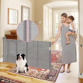Reinforced 72" Wide Retractable Dog Gate with Support Rods - Prevent Crawling Under Extra Wide Baby Gate Retractable Gate Outdoor, Retractable Pet Gate Long Dog Gate, Mesh Gates for Kids or Pets, Gray