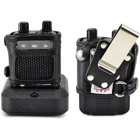 Made for Motorola Minitor VI (6) Voice Pager Fire Radio Two-Tone Voice Pager‎ Radio Black Leather Fitted Case with Heavy Duty Metal Ratcheting Removable Metal Belt Clip