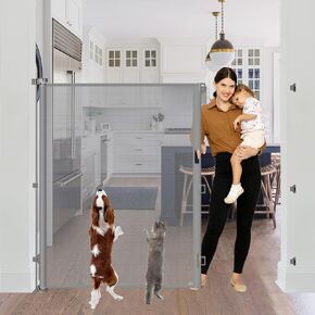 60" Extra Tall Cat Gate for Doorway - No Jumping Over, 55" Wide Retractable Baby Gates Tall Retractable Dog Gate Outdoor Baby Gates for Decks, Indoor 5ft Extra Tall Baby Gate for Stairs/Doorways, Gray