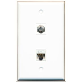 RiteAV - 1 Coax F Type and 1 Cat5e Ethernet Port Wall Plate - Light Almond - Bracket Included