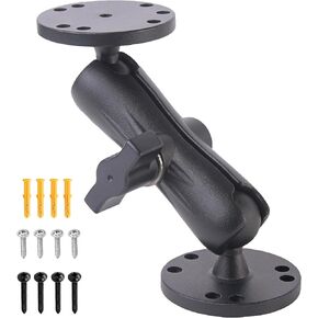 Aluminum Fish Finder Mount with 1" B-size Ball, 360° Rotation Depth Finder Mount Bracket for Boats with Double AMPS Round Plates, 5.6" Long Arm Marine Electronic GPS Mount for RAM Kit