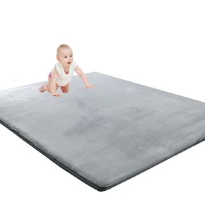 HOMBYS Thick Play Mat for Playpen 50x50, Supportive 0.8" Memory Foam Baby Play Carpet Mat with Non-Slip Backing for Kids Toddler Crawling and Play, Super Soft Velvet Playmat for Nusery, Sage Green