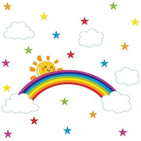 Bamsod Rainbow Kids Wall Stickers with Could and Sun Wall Decals Peel and Stick Removable Wall Stickers for Kids Nursery Bedroom Living Room 11.8'' x 27 ''