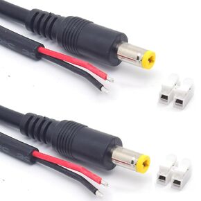 2PCS 18AWG DC Power Cable, 1M/3.3FT 12V 7A 5.5mm x 2.5mm Barrel Plug Connector Pigtail 5525 to Bare Wire Open End Cable with Wire Connector for Security Surveillance Camera