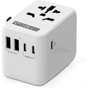 Universal Travel Adapter, RMTBEEG International Power Travel Adaptor, 5.6A, 3 USB C 2 USB A Ports, European Travel Plug Adapter, Compatible for Type EU UK AUS (Type C/G/A/I), Travel Essentials
