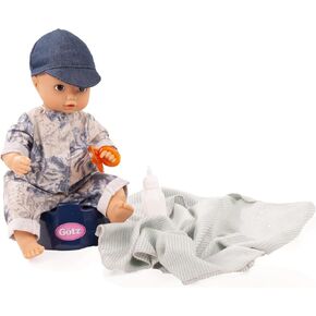 Gotz 2354018 Aquini 13" Drink & Wet Anatomically Correct Boy Bath Baby Doll - 7 Piece Set