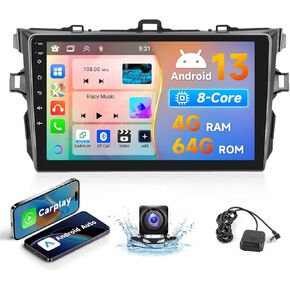 8 Core 4G 64G 9 Inch Car Radio for Toyota Corolla 2009-2013, Rimoody Android 13 Car Stereo Wireless Carplay Touchscreen GPS 4G-WiFi Bluetooth FM DSP-36 Mirror Link 59-UI Themes AHD Backup Camera