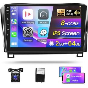 [8-Core 2+64G] Car Stereo for Toyota Tundra 2007-2013 and for Toyota Sequoia 2008-2018 - 10.1 inch IPS Touchscreen Android Radio - Wireless Carplay/Android Auto/DSP/32EQ/59UI + JBL Harness + Canbus
