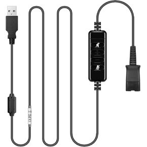 Headset USB Adapter Quick Disconnect QD Cable to USB A Plug Adapter for Plantronics QD Wired Headset with in-line Volume Mute Controls to Computer Laptop PC Mac VOIP Softphone