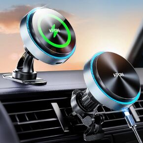 KPON for Magsafe Car Mount Charger, 15W Fast Charging Magnetic Wireless Car Charger Mount,Vent/Dashboard Phone Holder Mount for iPhone 15 Pro Max Plus 14 13 12 Mini/Samsung Galaxy/Google MagSafe Case