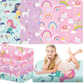 Mixweer 4 Pcs Daycare Crib Fitted Sheets for Toddler and Preschool 24 x 48 x 4 Inches Nap Mat Cover for Girls Soft Breathable Cotton Nap Pad Cover Nap Mat Standard Daycare Cot Bed Fitted Sheet in Saudi Arabia