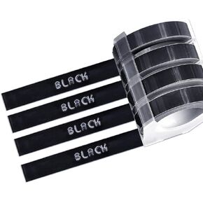 MoTEX Refill Tape for Embossing Label Maker, Tape Writer, 3/8-Inch (Black 4 Rolls)
