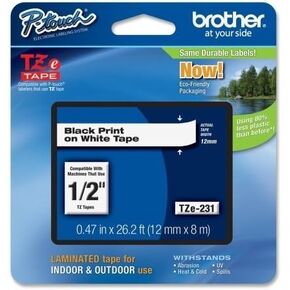 Brother P-Touch PT-2030 Label Tape (OEM) 0.47" Black Print on White