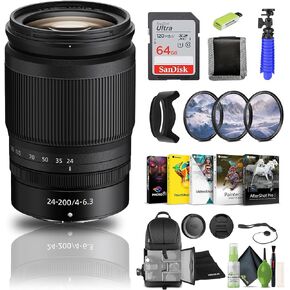 Nikon NIKKOR Z 24-200mm f/4-6.3 VR Telephoto Zoom Lens for Nikon Z Cameras (20092) + 64GB Memory Card + Filter Kit + BackPack + Card Reader + Corel Photo Software + Flex Tripod + More